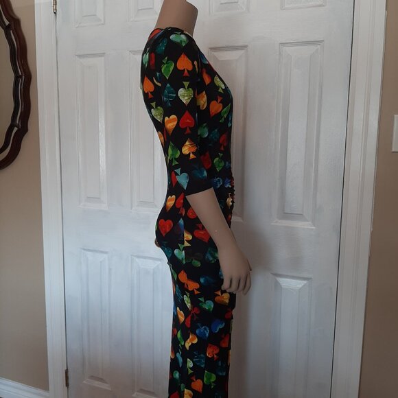 FASHION NOVA Black Plunge Maxi Dress with a Colourful Heart Print - Size Small - Picture 5 of 12